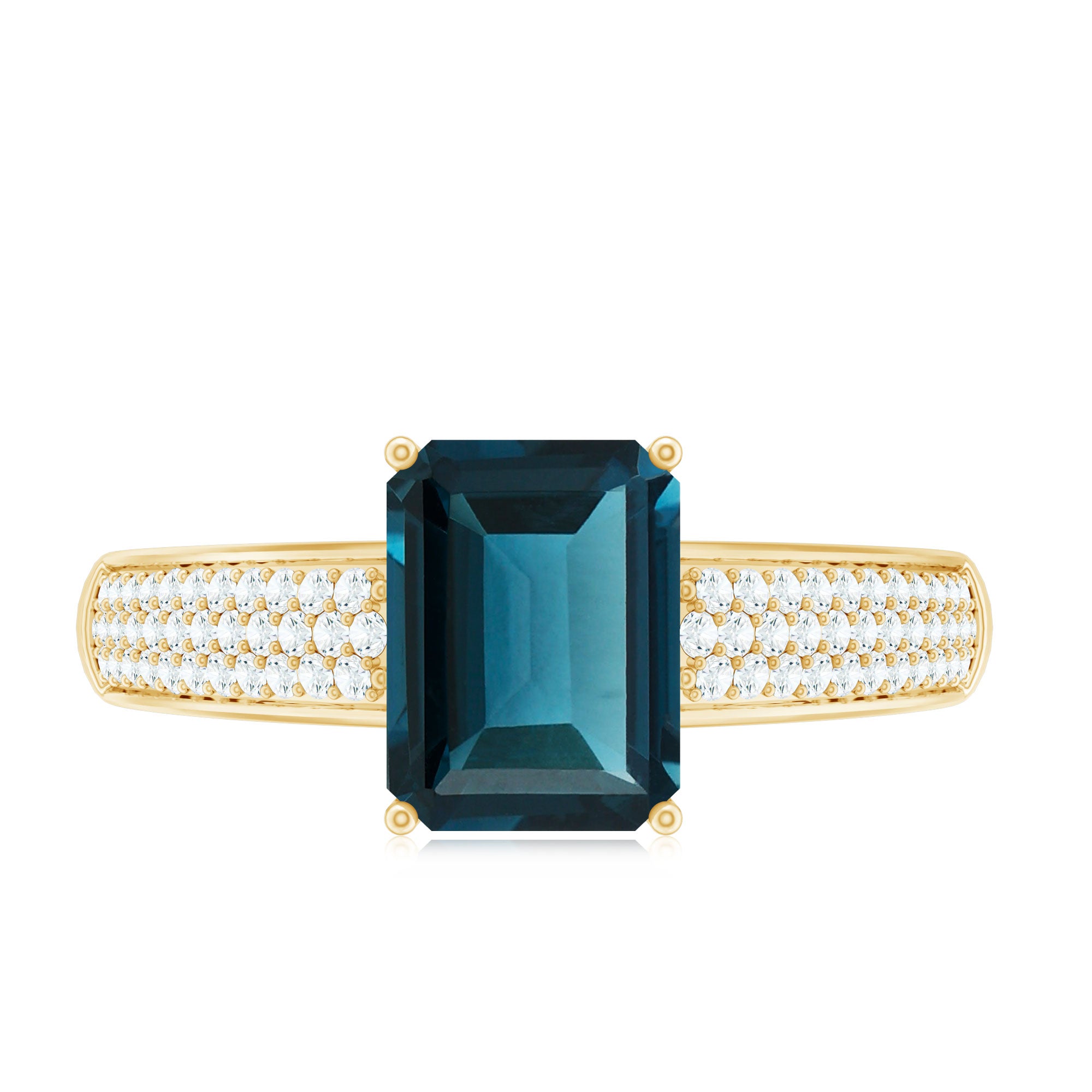 6X8mm Emerald Cut London Blue Topaz Side Stone Engagement Ring with Diamond AAA - Rosec Jewels
