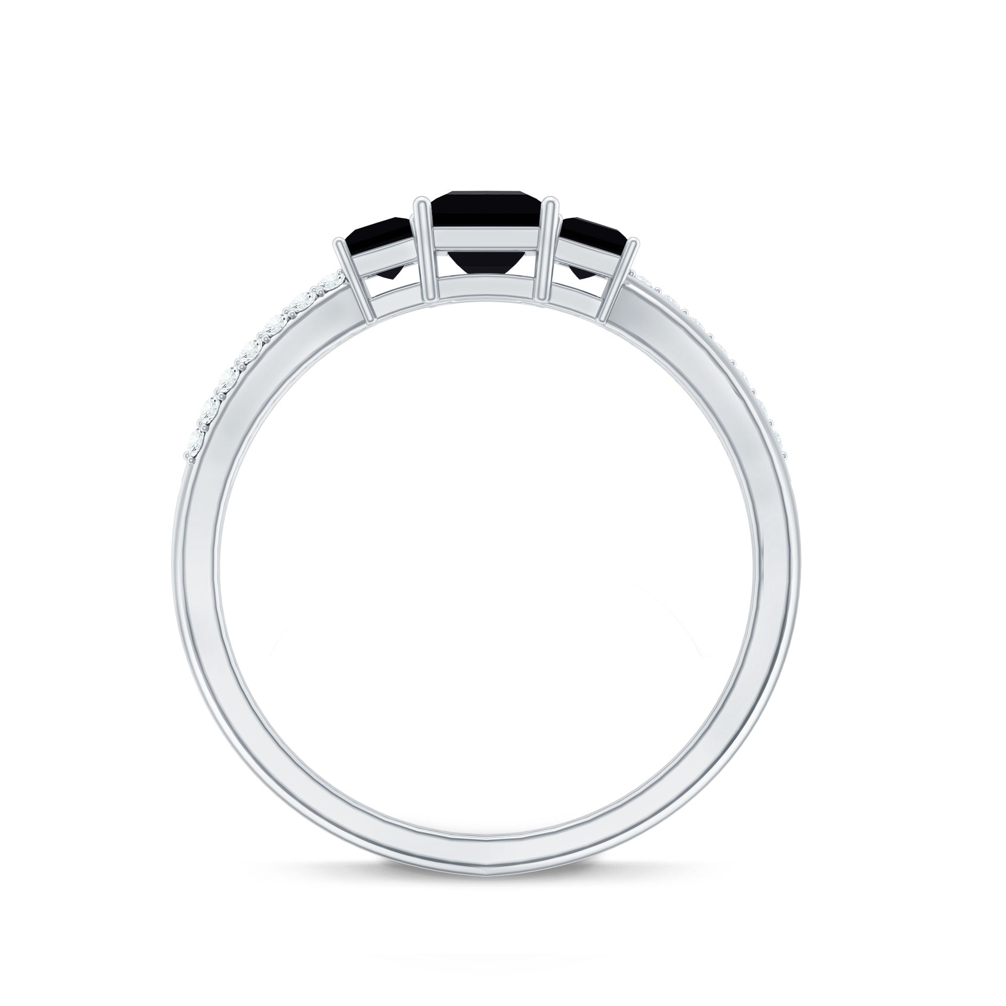Certified Lab Grown Black Diamond 3 Stone Engagement Ring with White Diamond AAAA ( Synthetic ) - Rosec Jewels