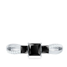 Certified Lab Grown Black Diamond 3 Stone Engagement Ring with White Diamond AAAA ( Synthetic ) - Rosec Jewels