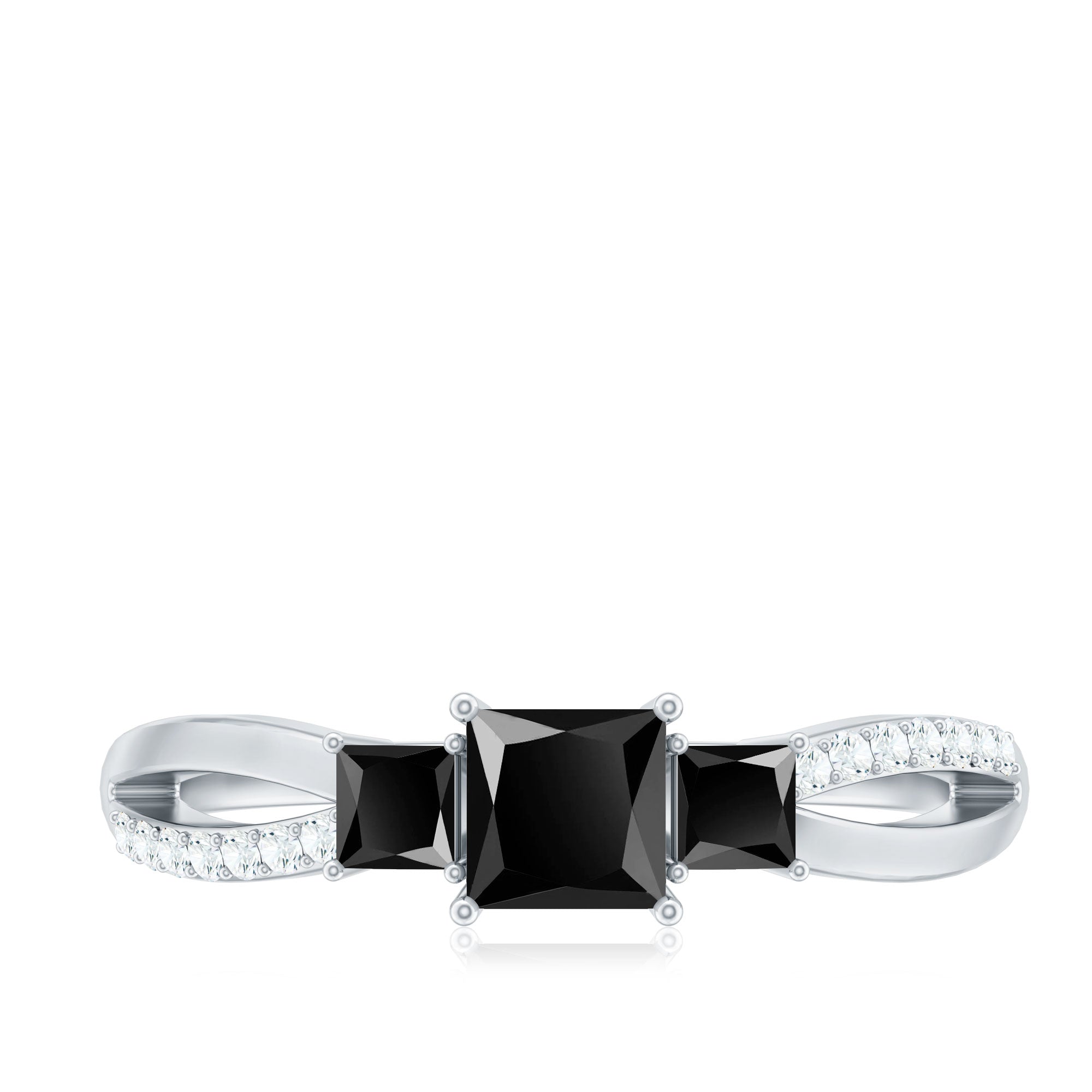 Certified Lab Grown Black Diamond 3 Stone Engagement Ring with White Diamond AAAA ( Synthetic ) - Rosec Jewels