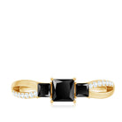 Certified Lab Grown Black Diamond 3 Stone Engagement Ring with White Diamond AAAA ( Synthetic ) - Rosec Jewels