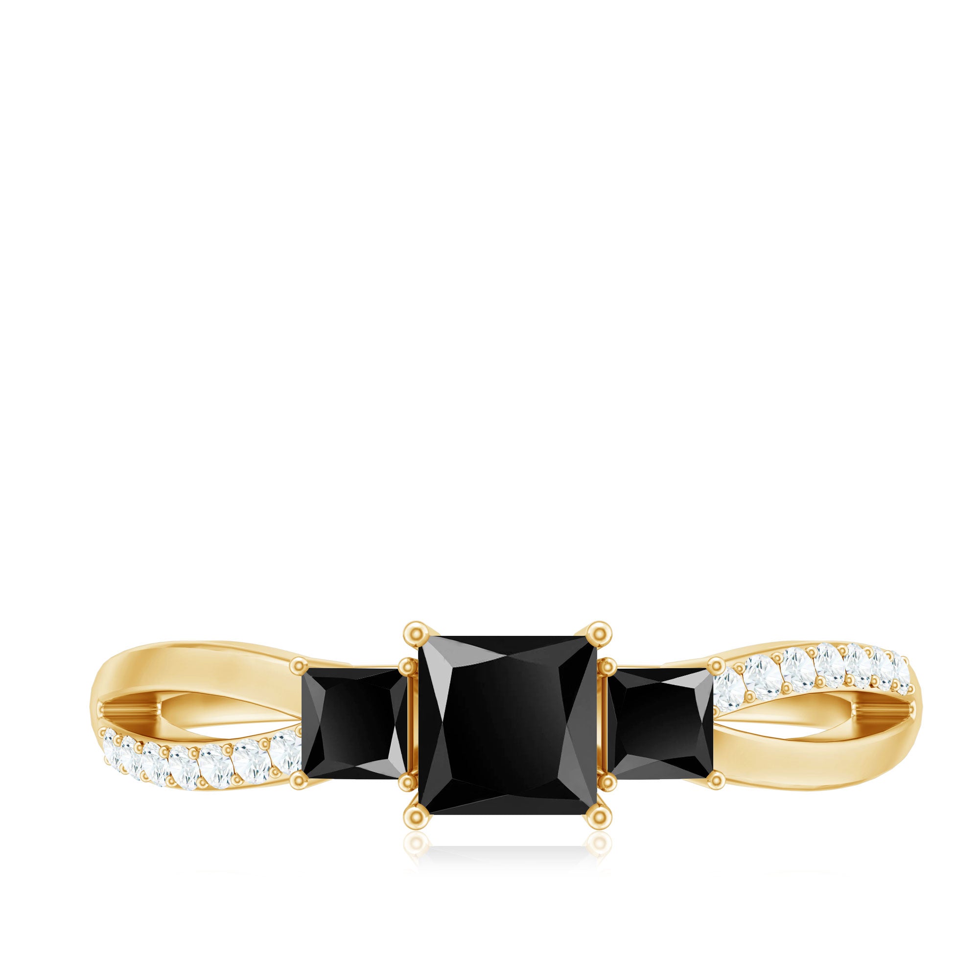Certified Lab Grown Black Diamond 3 Stone Engagement Ring with White Diamond AAAA ( Synthetic ) - Rosec Jewels
