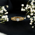 Round Cut Moissanite Solitaire Engagement Ring with Filigree Band D-VS1 - Rosec Jewels