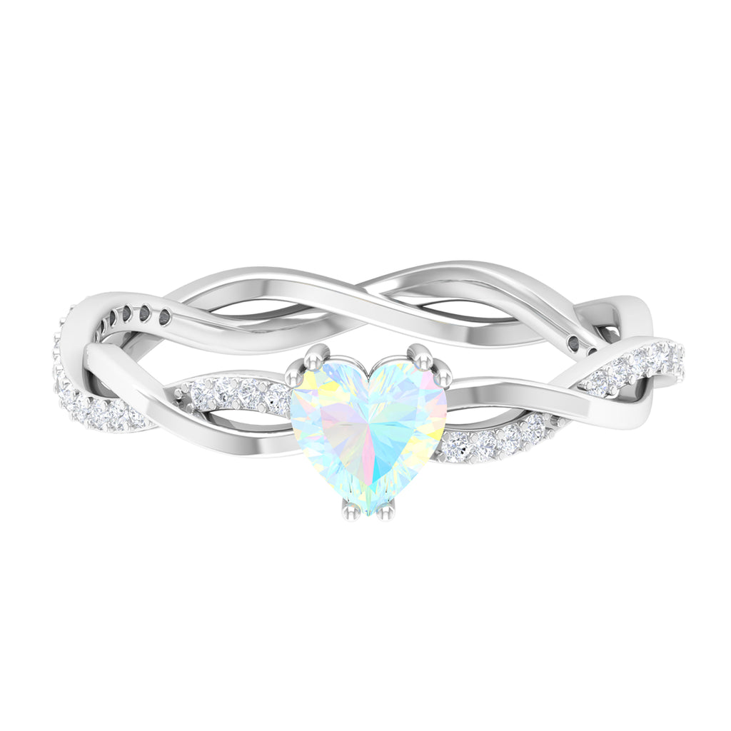 Rosec Jewels-Heart Ethiopian Opal Solitaire Promise Ring with Diamond Braided Shank