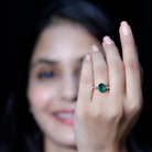 3 Carat Oval Cut Lab Created Emerald Solitaire Engagement Ring with Diamond AAAA - Rosec Jewels