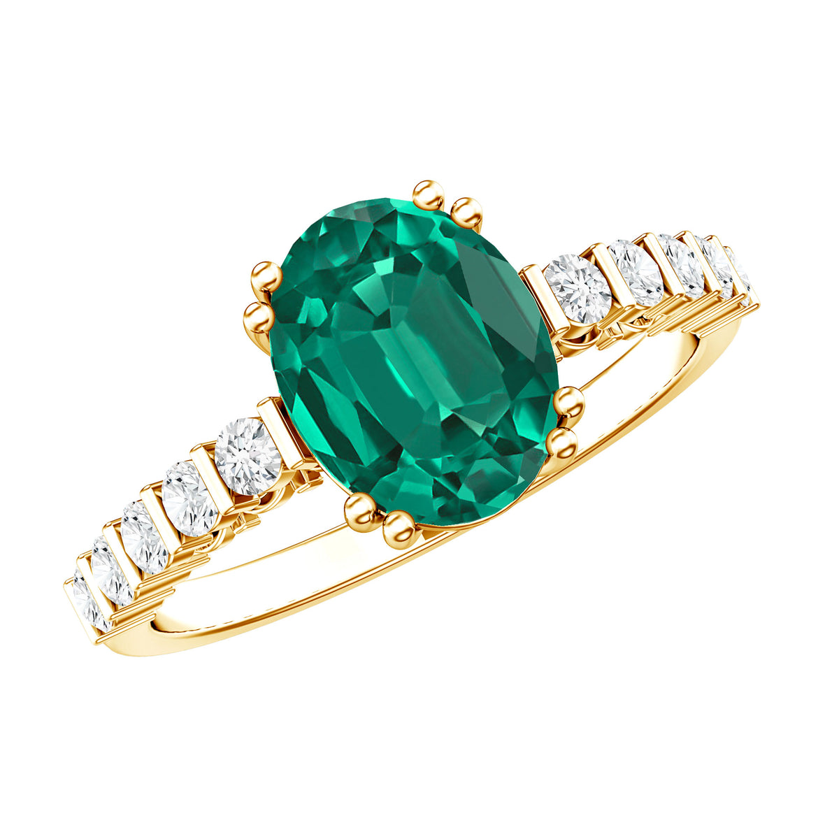 3 Carat Oval Cut Lab Created Emerald Solitaire Engagement Ring with Diamond AAAA - Rosec Jewels