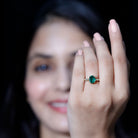 3 Carat Oval Cut Lab Created Emerald Solitaire Engagement Ring with Diamond AAAA - Rosec Jewels