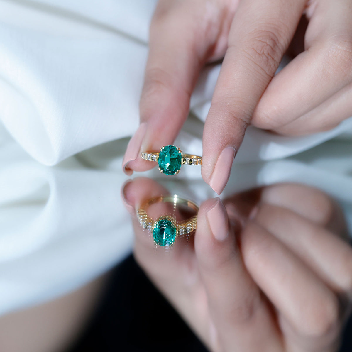 3 Carat Oval Cut Lab Created Emerald Solitaire Engagement Ring with Diamond AAAA - Rosec Jewels