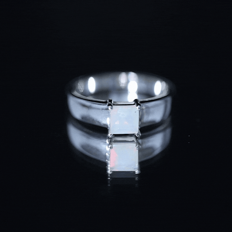Certified Real Ethiopian Rainbow Opal Princess Cut Engagement Ring AAA - Rosec Jewels