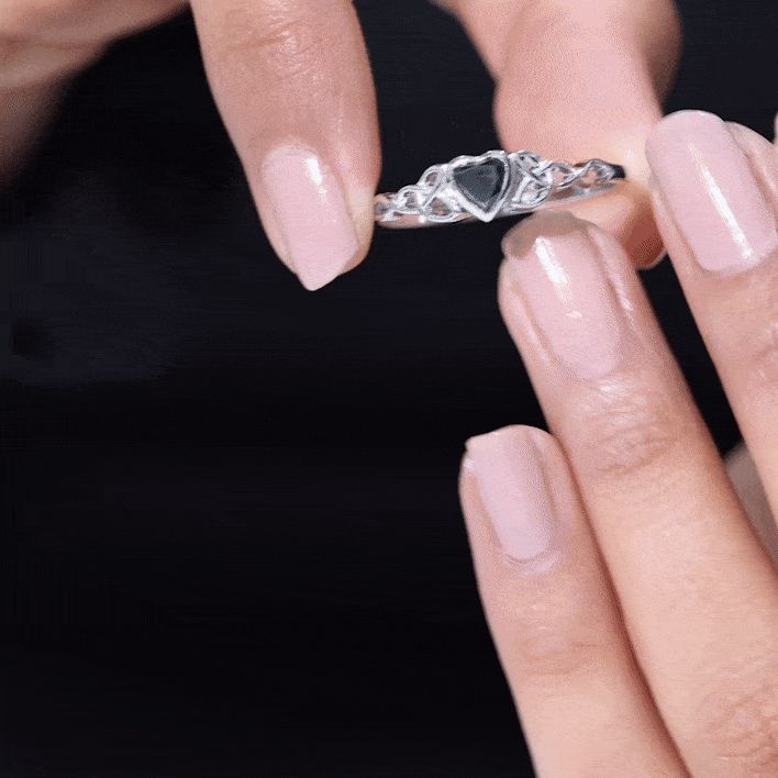 5 MM Heart Shape Lab Grown Black Diamond Solitaire Celtic Ring in Bezel Setting Lab Created Black Diamond - ( AAAA ) - Quality - Rosec Jewels
