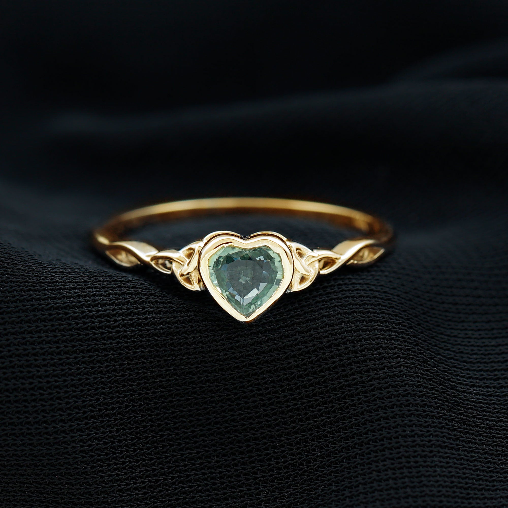 Heart Shape Lab Grown Green Sapphire Solitaire Celtic Knot Ring Lab Created Green Sapphire - ( AAAA ) - Quality - Rosec Jewels