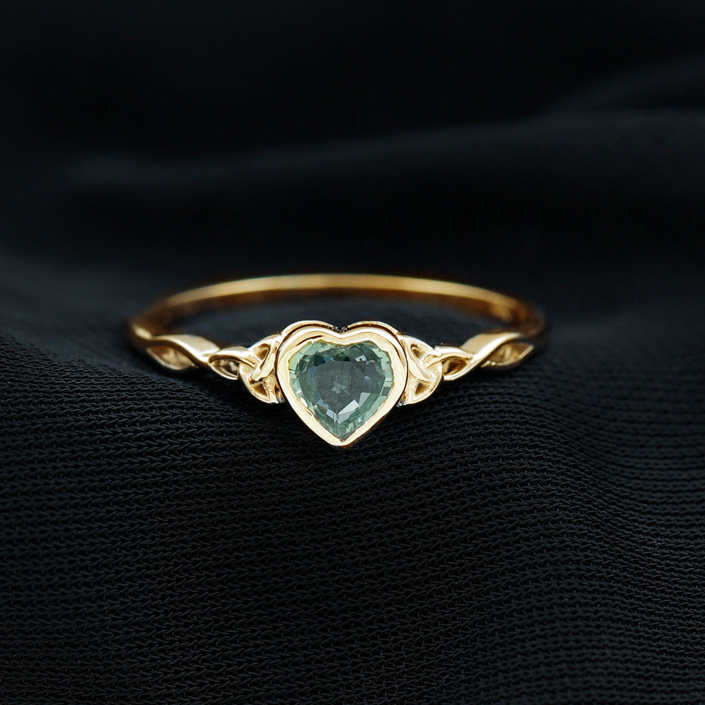 Rosec Jewels - Heart Shape Lab Grown Green Sapphire Solitaire Celtic Knot Ring