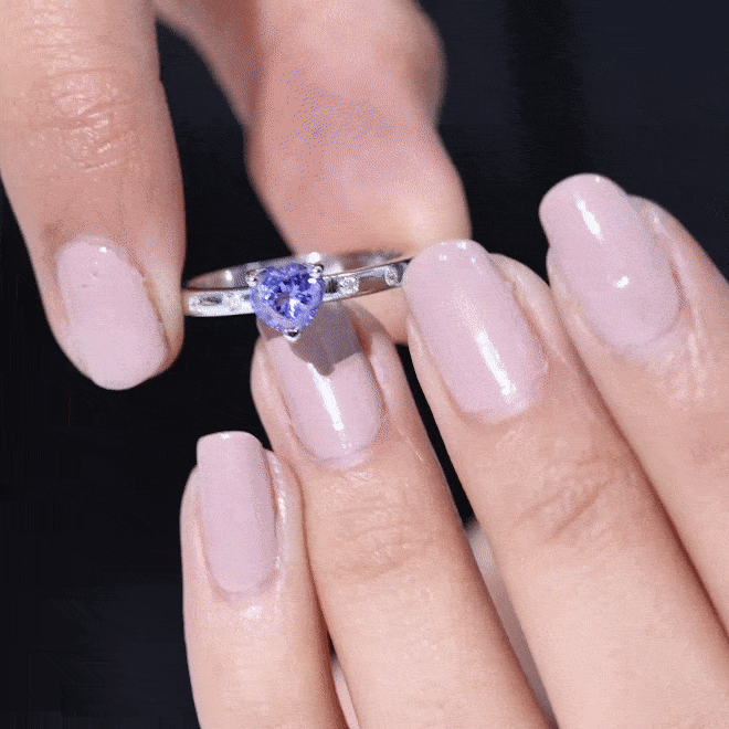 Heart Shape Tanzanite Solitaire Ring with Diamond Sleek Accent Tanzanite - ( AAA ) - Quality - Rosec Jewels