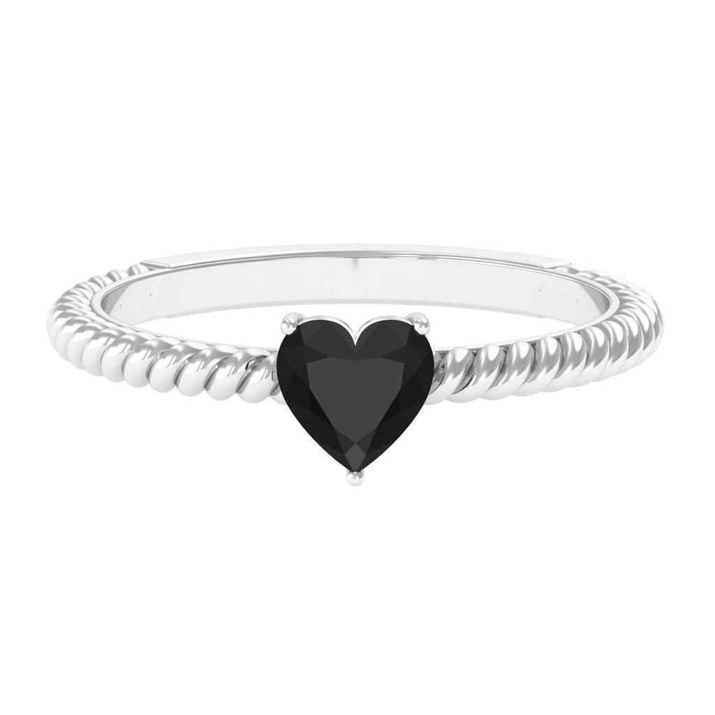 Heart Shape Solitaire Lab Grown Black Diamond Ring with Twisted Rope Lab Created Black Diamond - ( AAAA ) - Quality - Rosec Jewels