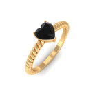 Heart Shape Solitaire Lab Grown Black Diamond Ring with Twisted Rope AAAA ( Synthetic ) - Rosec Jewels