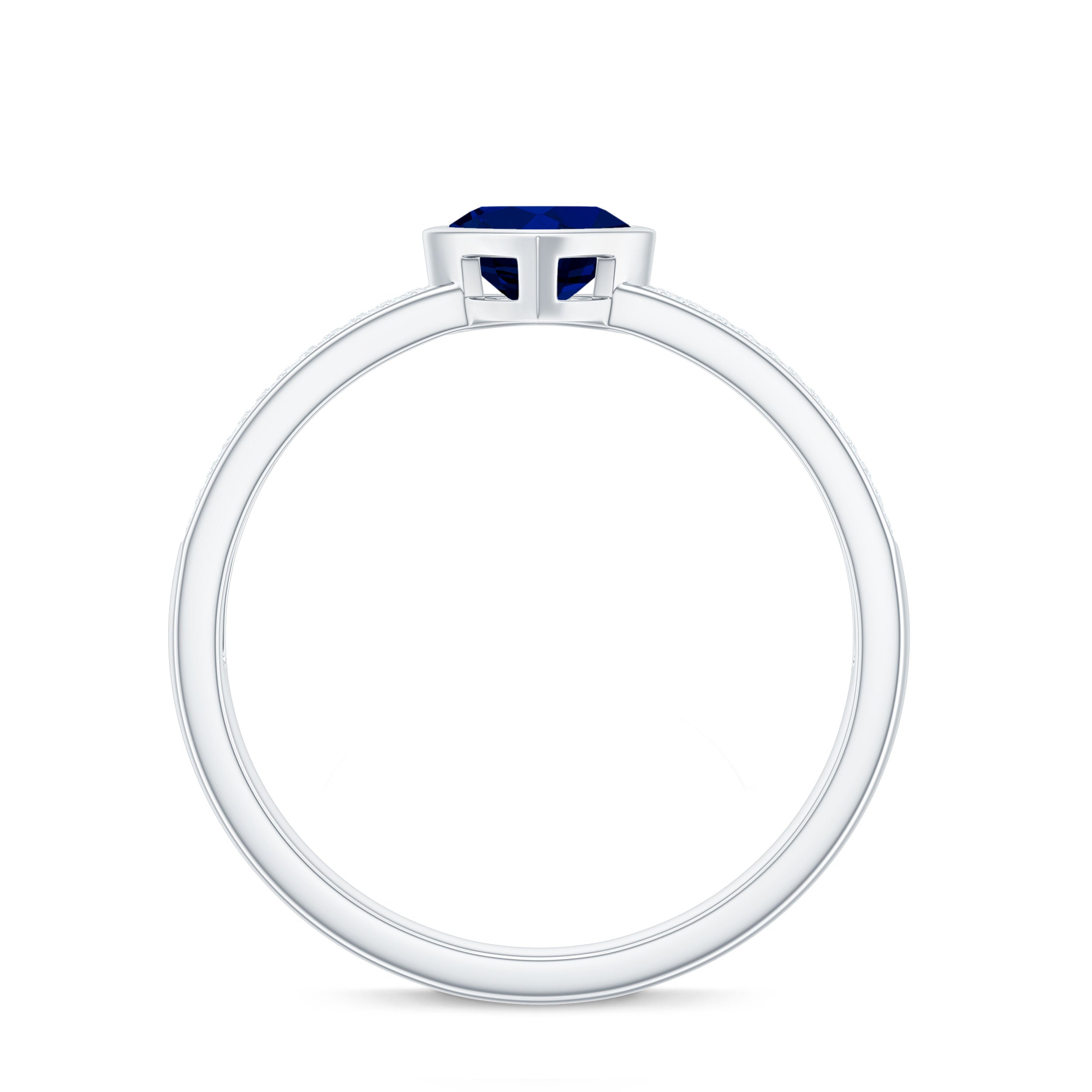 Rosec Jewels-1 CT Blue Sapphire Heart Solitaire Engagement Ring with Pave Diamond