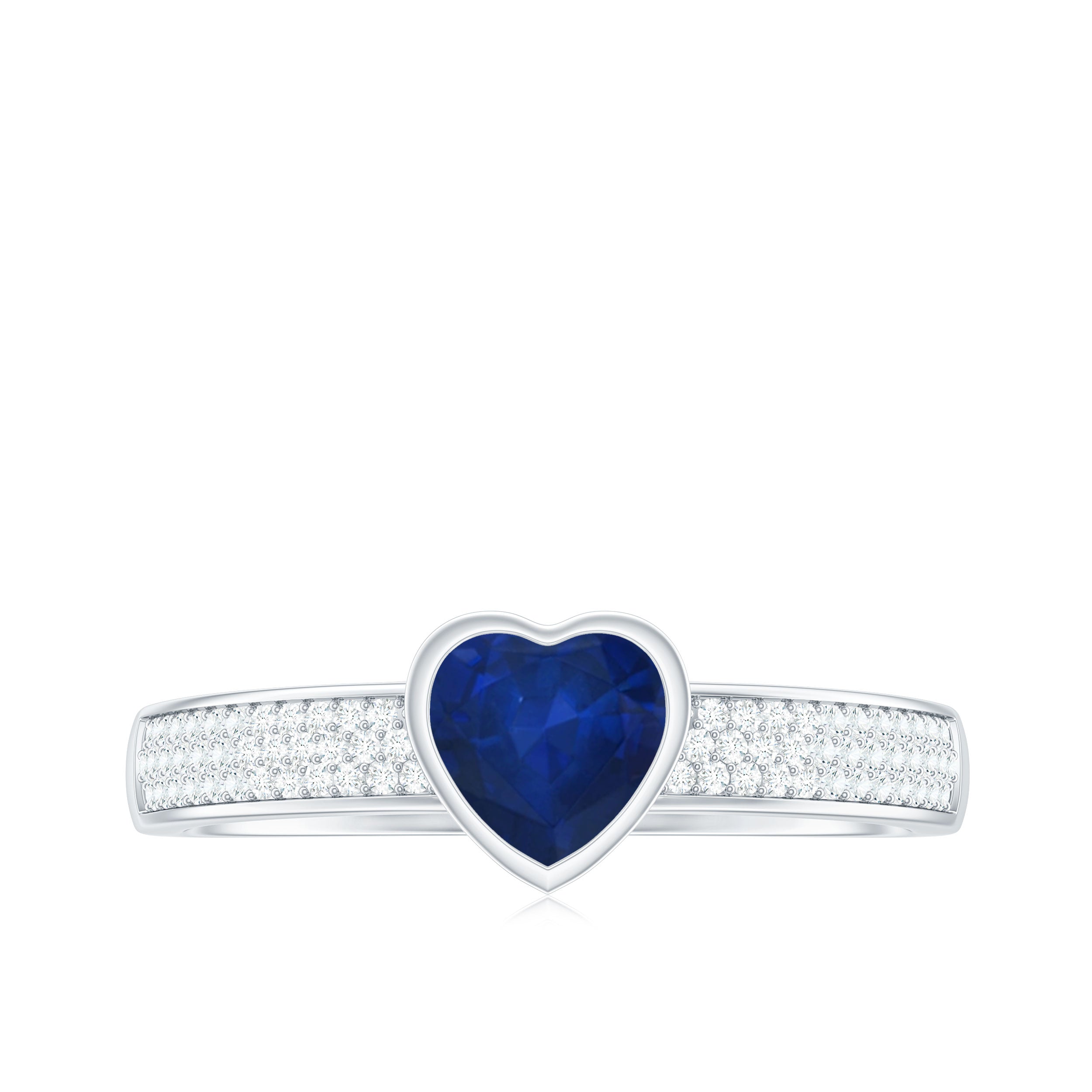 Rosec Jewels-1 CT Blue Sapphire Heart Solitaire Engagement Ring with Pave Diamond