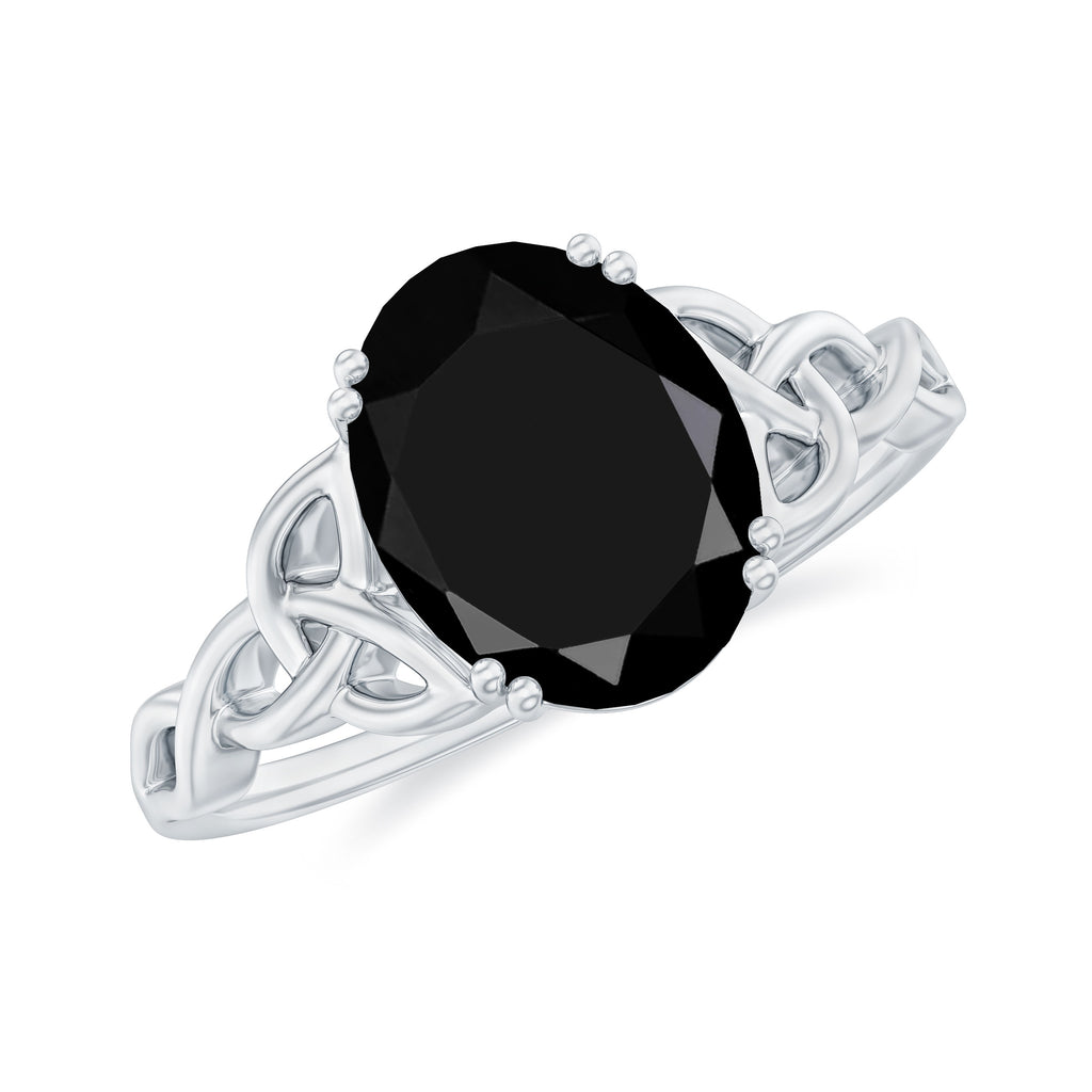 Oval Shape Black Onyx Solitaire Celtic Knot Ring Black Onyx - ( AAA ) - Quality 92.5 Sterling Silver - Rosec Jewels