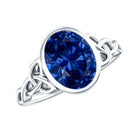 Certified 4 Carat Oval Lab Grown Blue Sapphire Bezel Set Engagement Ring AAAA - Rosec Jewels