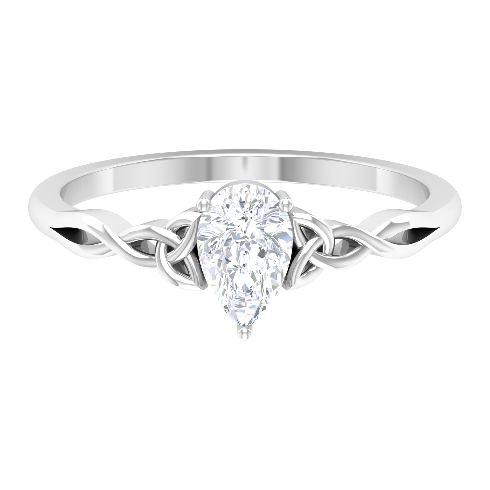 5X7 MM Pear Cut Moissanite Solitaire Ring with Celtic Detailing Moissanite - ( D-VS1 ) - Color and Clarity - Rosec Jewels