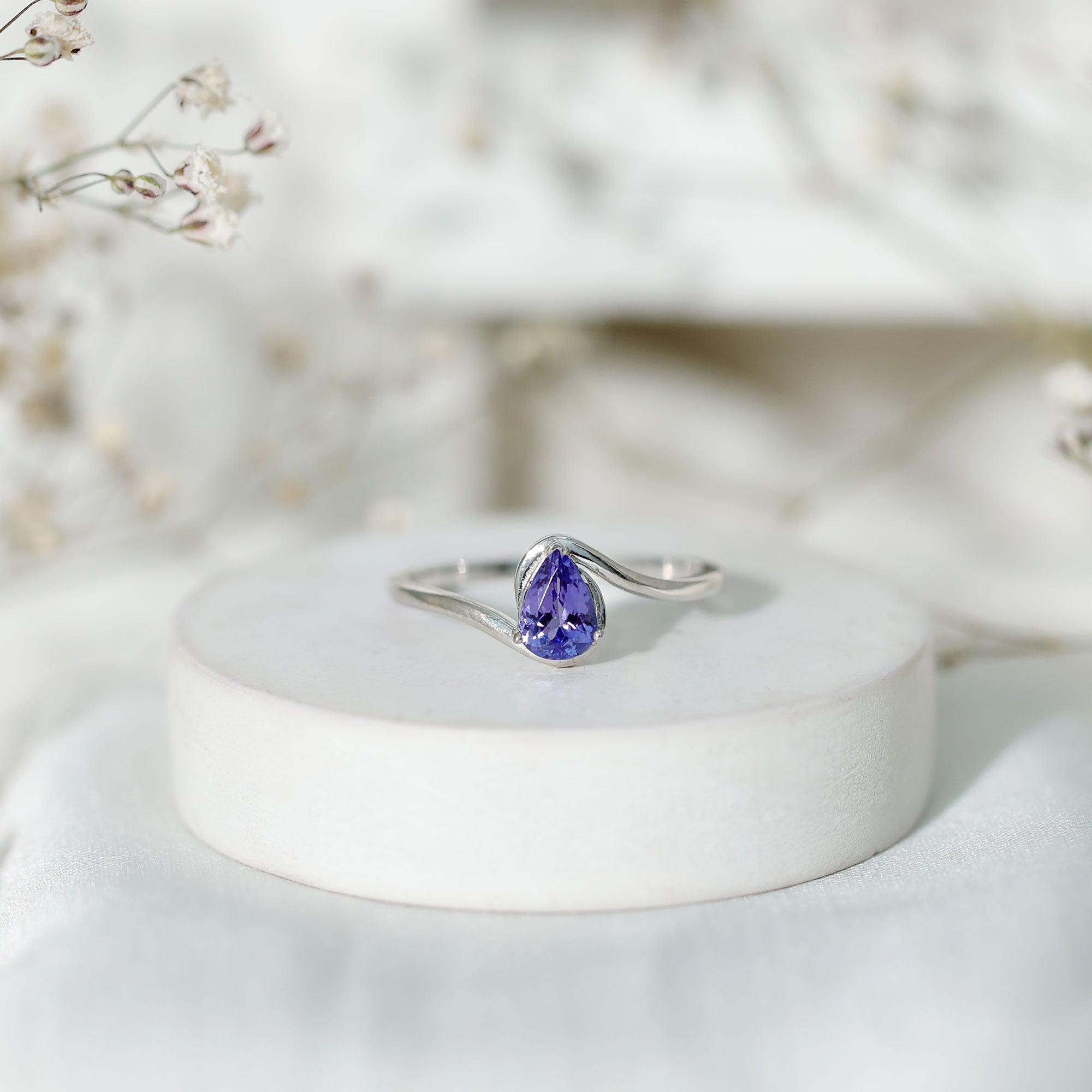 Rosec Jewels-Natural Tanzanite Solitaire Engagement Ring with Bypass Shank