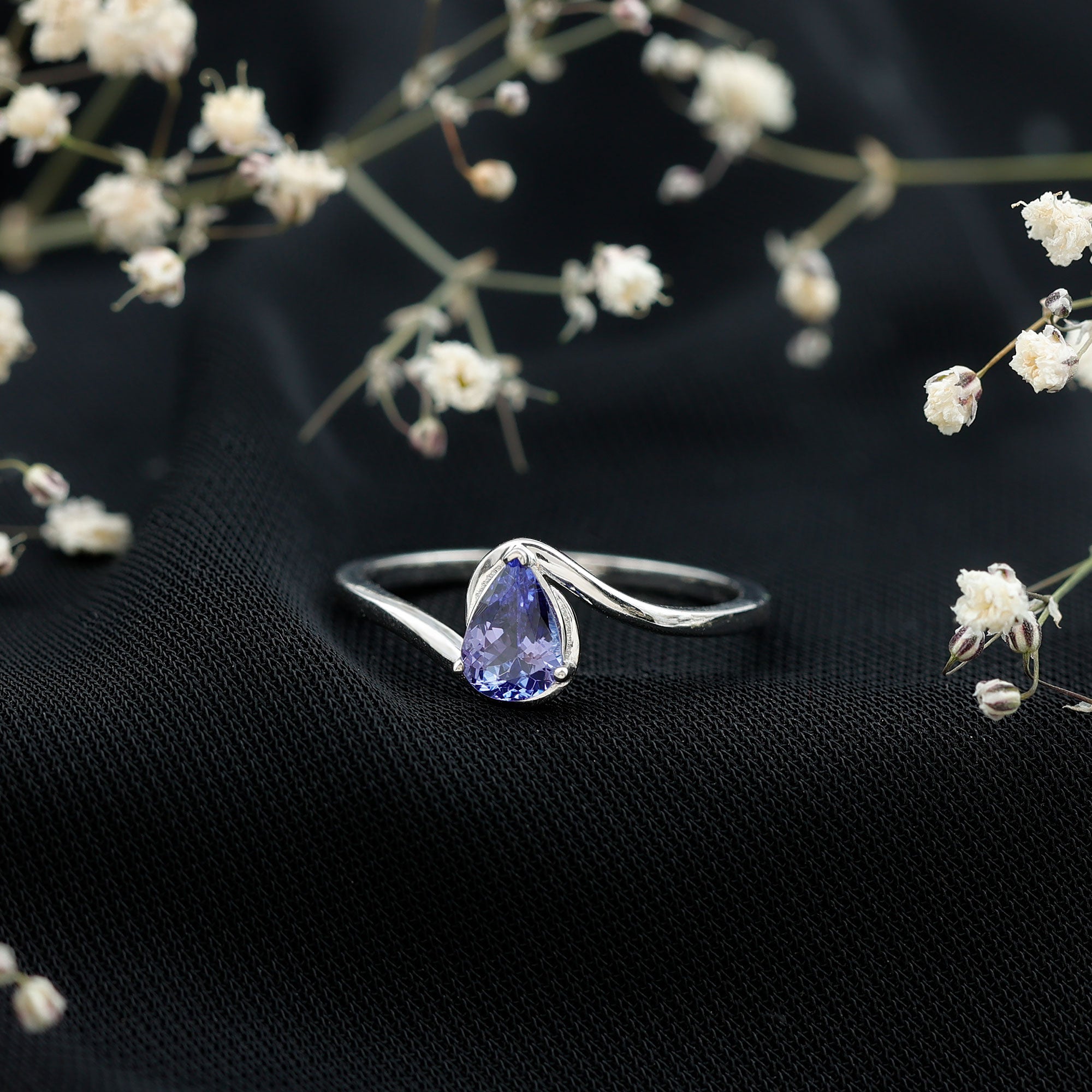 Rosec Jewels-Natural Tanzanite Solitaire Engagement Ring with Bypass Shank