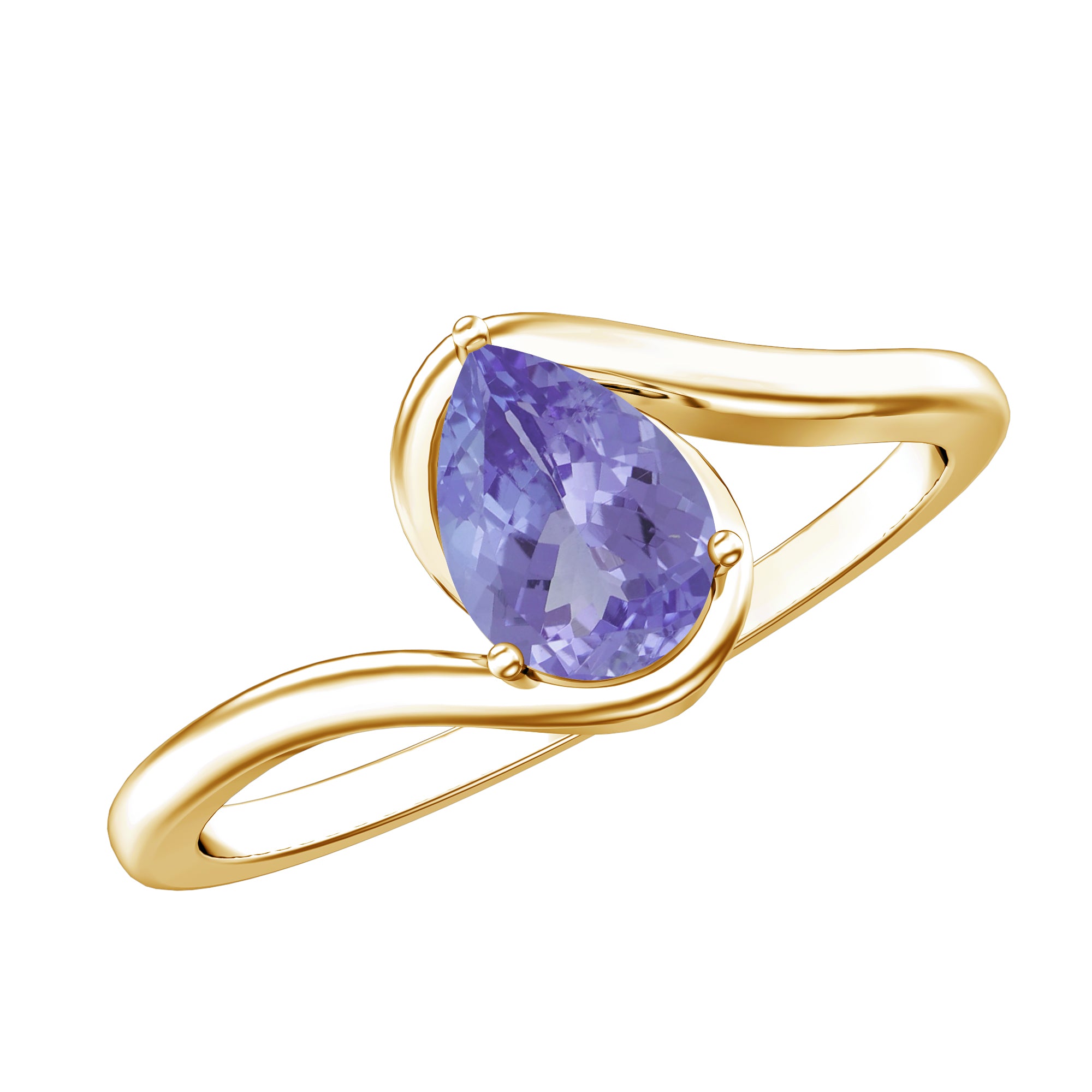 Natural Tanzanite Solitaire Engagement Ring with Bypass Shank AAA - Rosec Jewels