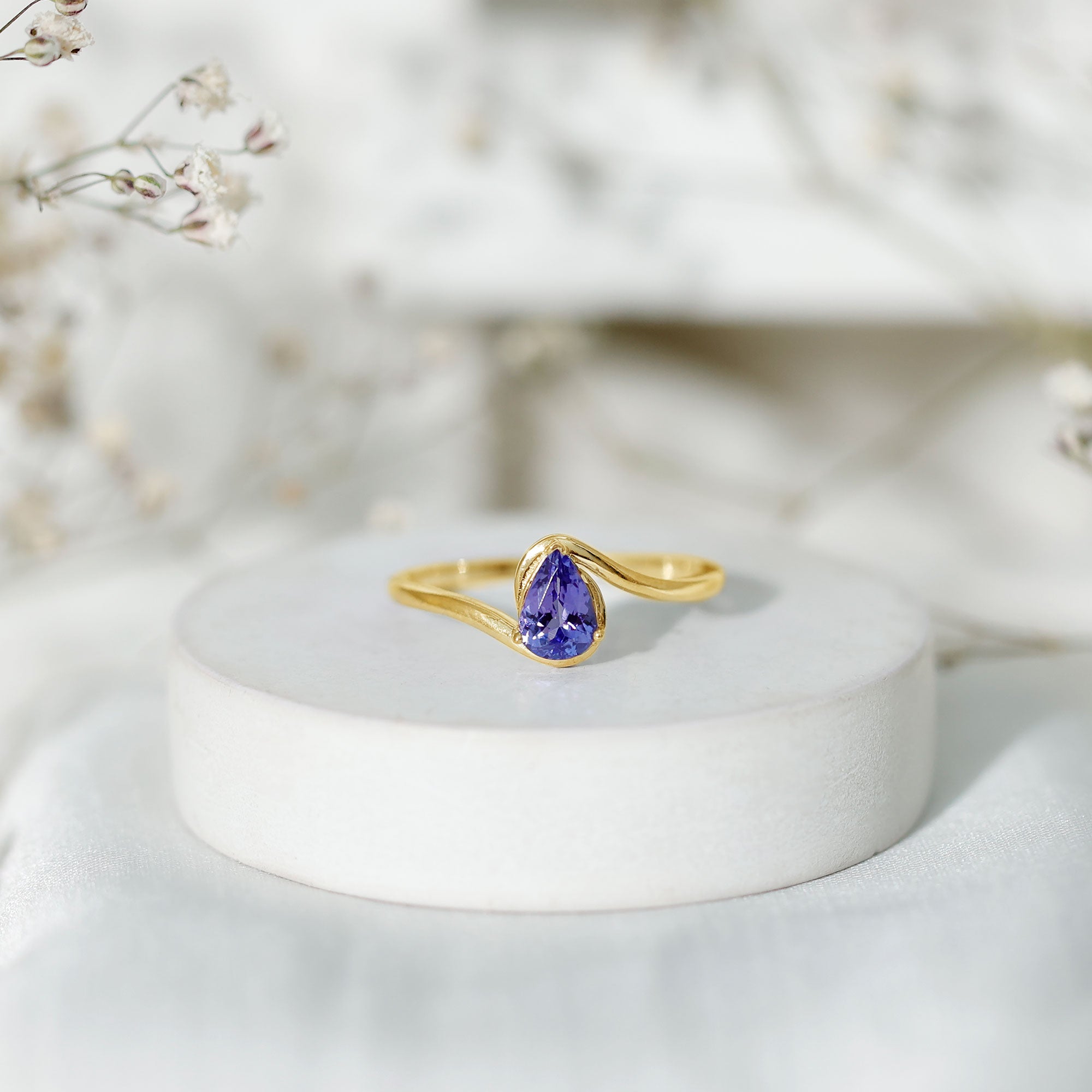 Rosec Jewels-Natural Tanzanite Solitaire Engagement Ring with Bypass Shank