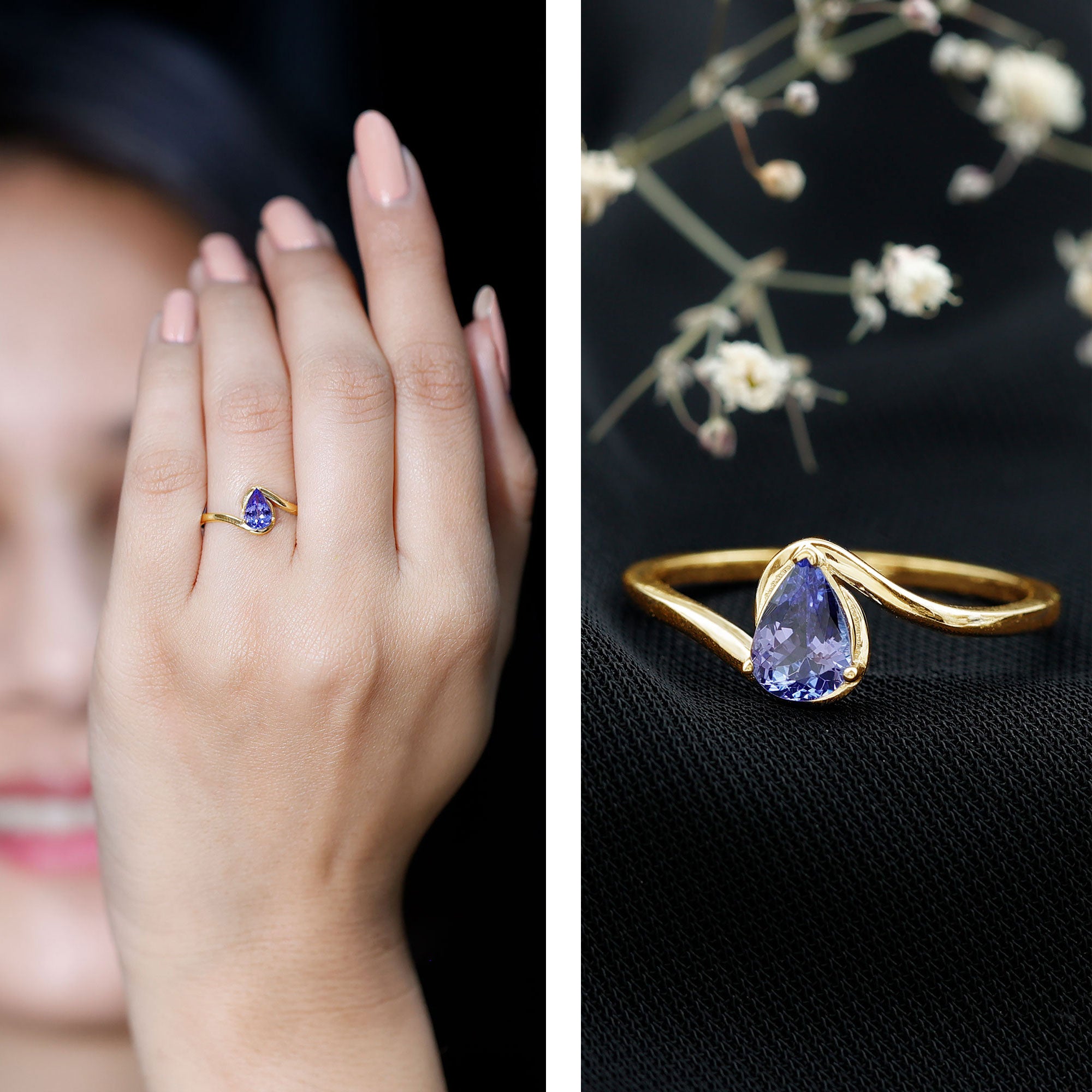 Rosec Jewels-Natural Tanzanite Solitaire Engagement Ring with Bypass Shank