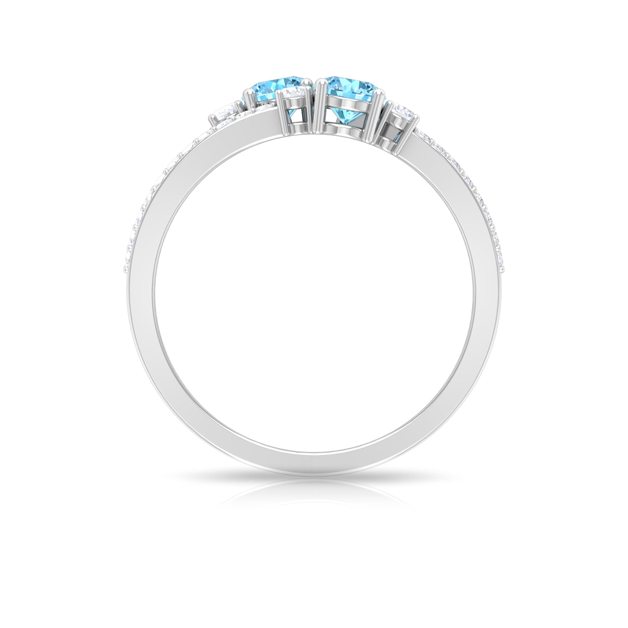 Rosec Jewels-Natural Aquamarine Diamond 2 Stone Promise Ring with Split Shank