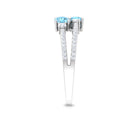 Rosec Jewels-Natural Aquamarine Diamond 2 Stone Promise Ring with Split Shank