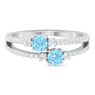 Rosec Jewels-Natural Aquamarine Diamond 2 Stone Promise Ring with Split Shank