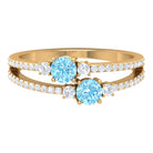 Rosec Jewels-Natural Aquamarine Diamond 2 Stone Promise Ring with Split Shank