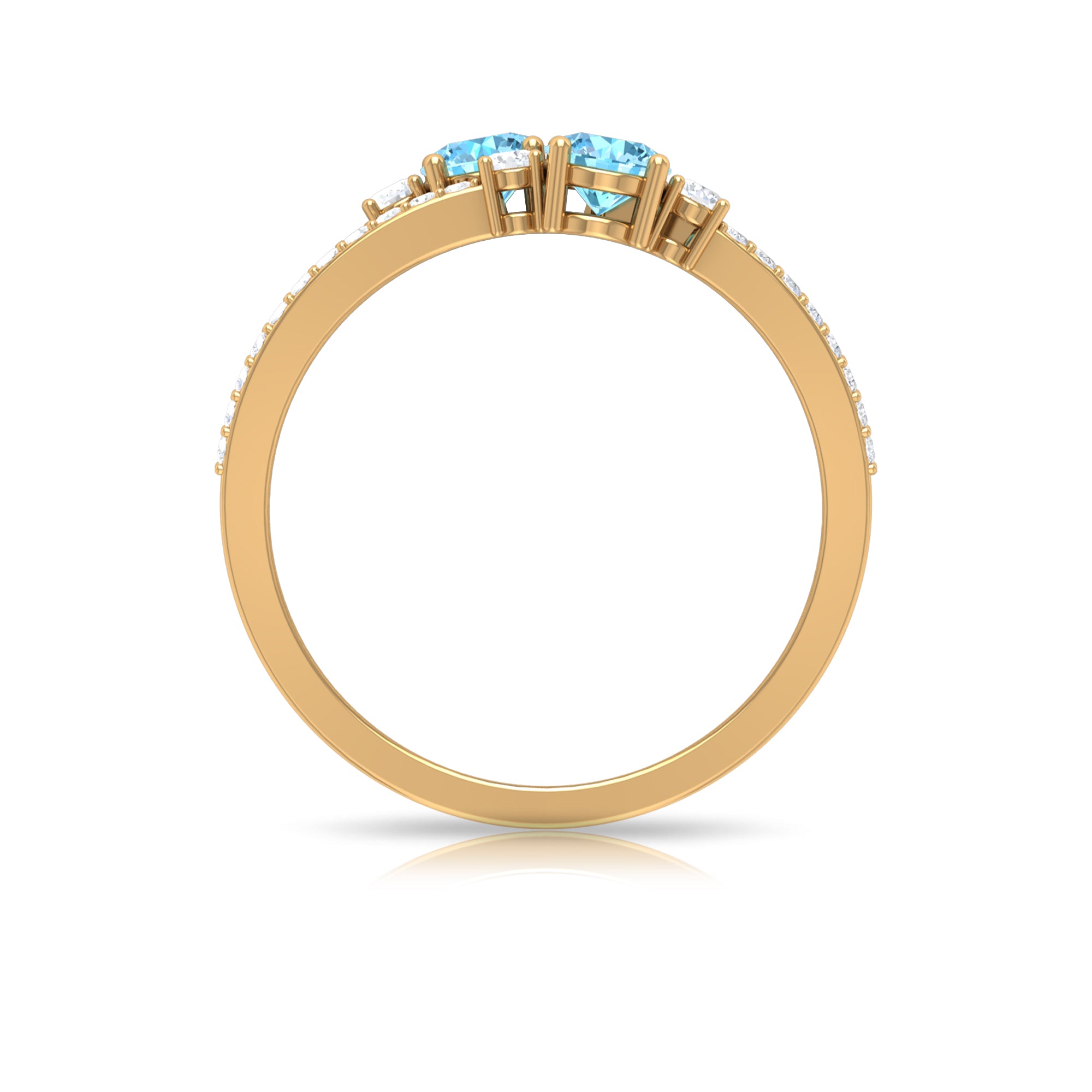 Rosec Jewels-Natural Aquamarine Diamond 2 Stone Promise Ring with Split Shank