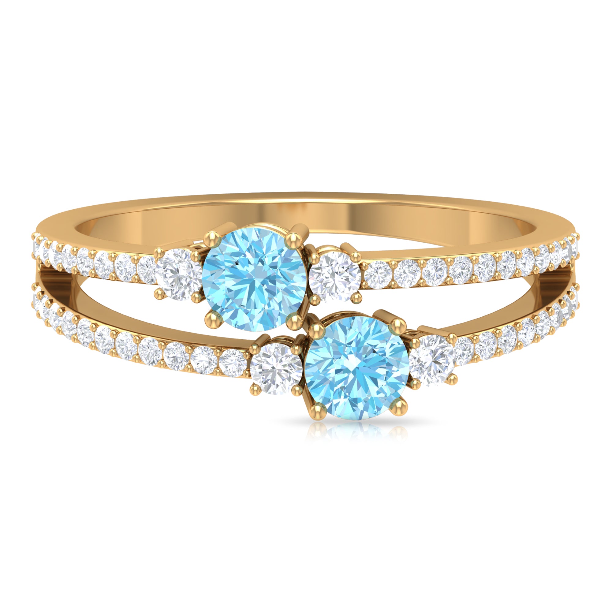 Rosec Jewels-Natural Aquamarine Diamond 2 Stone Promise Ring with Split Shank