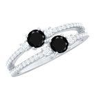 Rosec Jewels-Genuine Black Onyx Two Stone Promise Ring with Diamond