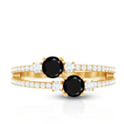 Rosec Jewels-Genuine Black Onyx Two Stone Promise Ring with Diamond