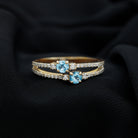 1 CT Swiss Blue Topaz and Diamond Anniversary Double Band Ring Swiss Blue Topaz - ( AAA ) - Quality - Rosec Jewels