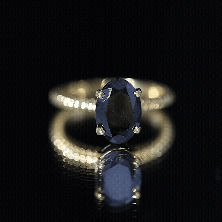4.2 Carat Oval Lab Grown Black Diamond Solitaire Engagement Ring with Surprise White Diamond AAAA ( Synthetic ) - Rosec Jewels