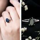 4.2 Carat Oval Lab Grown Black Diamond Solitaire Engagement Ring with Surprise White Diamond AAAA ( Synthetic ) - Rosec Jewels