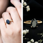 4.2 Carat Oval Lab Grown Black Diamond Solitaire Engagement Ring with Surprise White Diamond AAAA ( Synthetic ) - Rosec Jewels