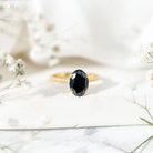 4.2 Carat Oval Lab Grown Black Diamond Solitaire Engagement Ring with Surprise White Diamond AAAA ( Synthetic ) - Rosec Jewels