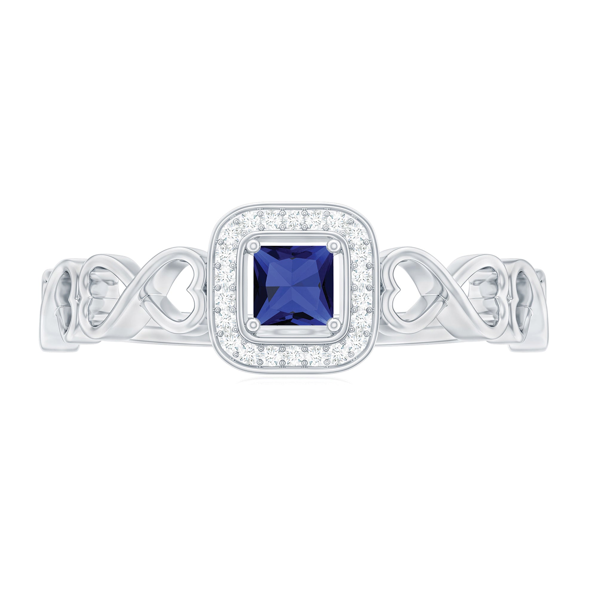 Certified Lab Blue Sapphire Diamond Promise Ring with Infinity Heart Shank AAAA - Rosec Jewels