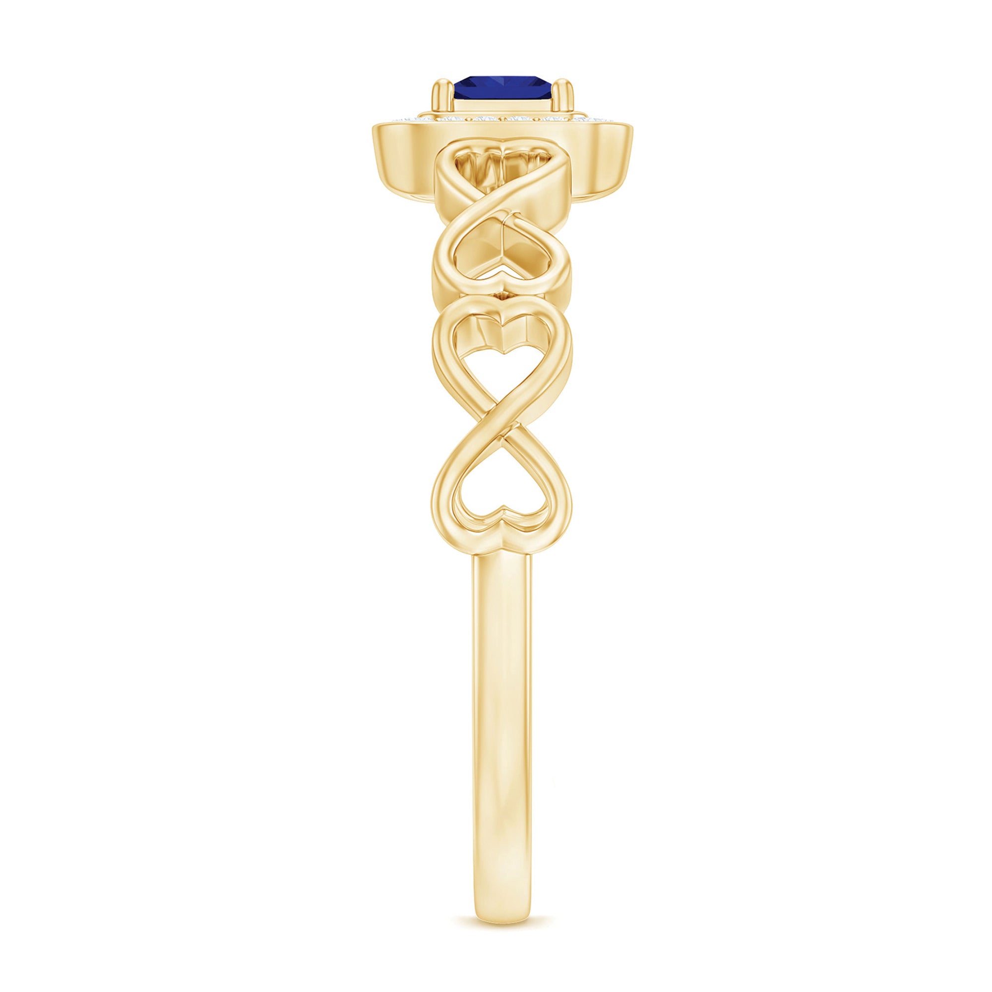 Certified Lab Blue Sapphire Diamond Promise Ring with Infinity Heart Shank AAAA - Rosec Jewels