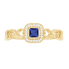 Certified Lab Blue Sapphire Diamond Promise Ring with Infinity Heart Shank AAAA - Rosec Jewels