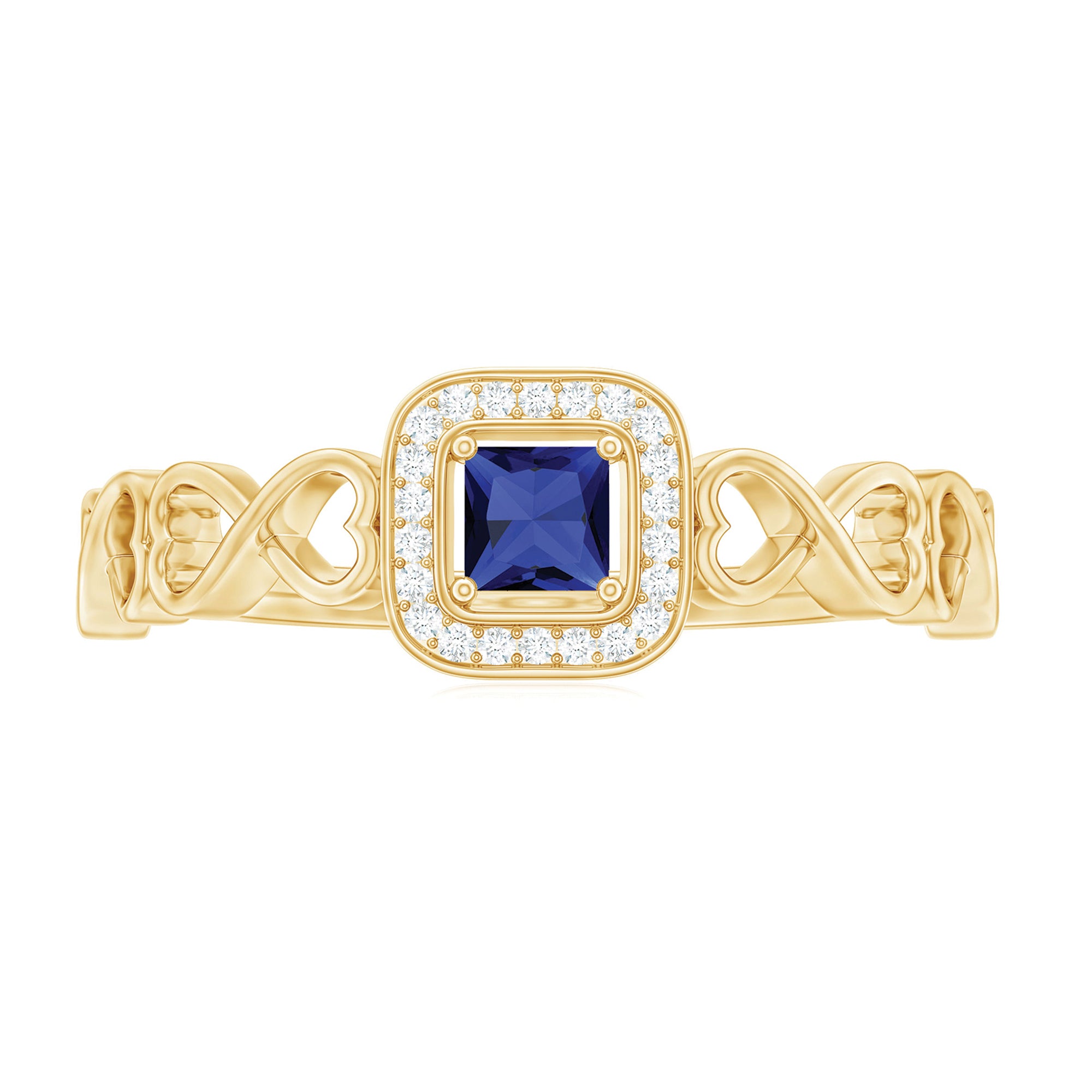 Certified Lab Blue Sapphire Diamond Promise Ring with Infinity Heart Shank AAAA - Rosec Jewels