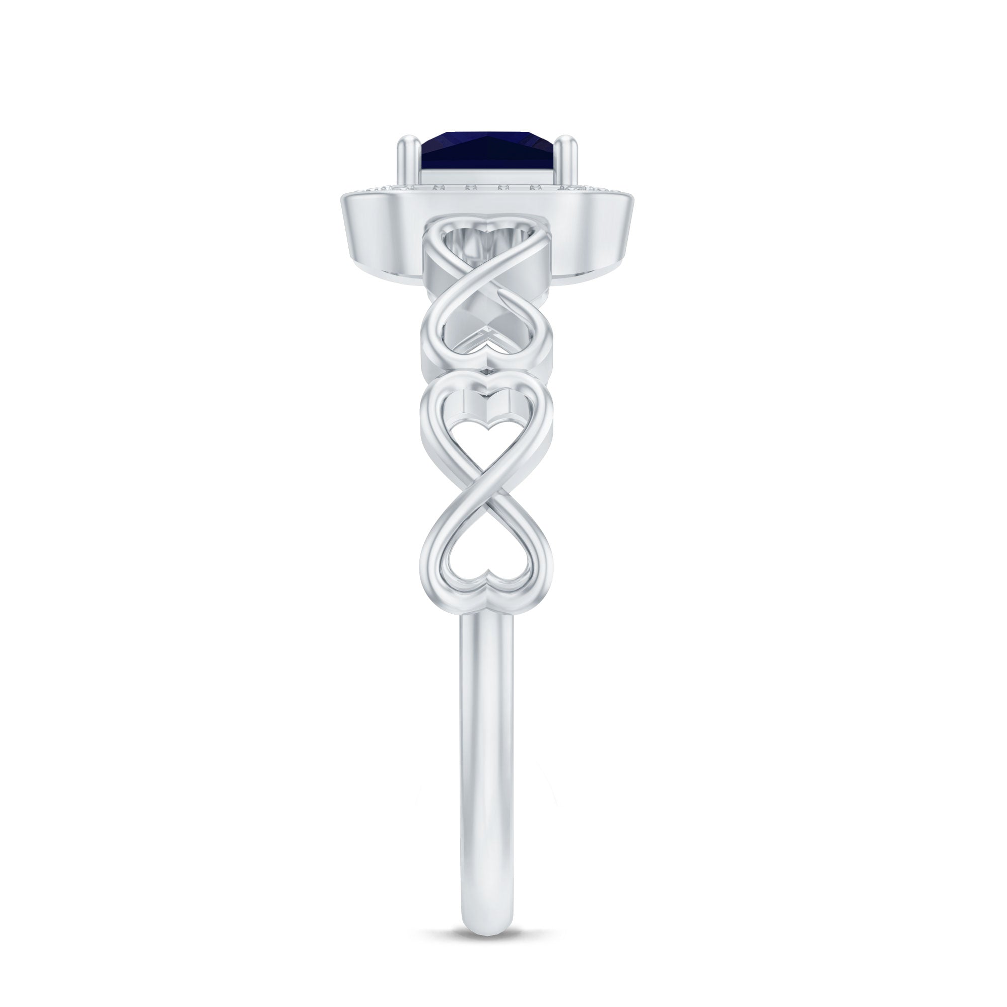 Natural Princess Cut Blue Sapphire Diamond Promise Ring with Infinity Heart Shank AAA - Rosec Jewels