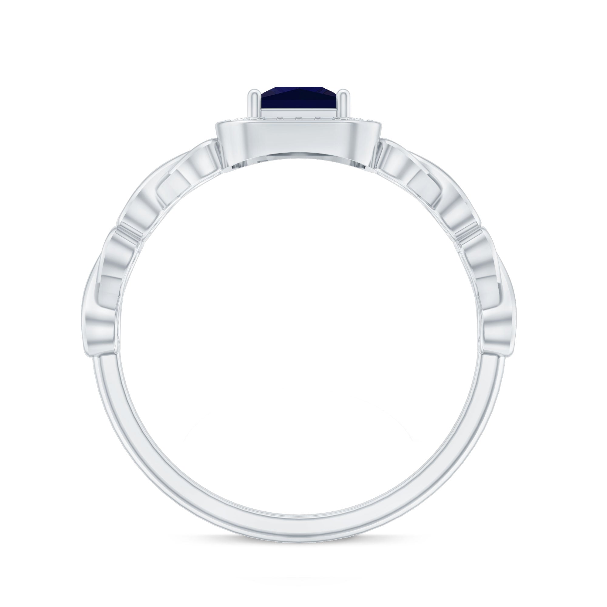 Natural Princess Cut Blue Sapphire Diamond Promise Ring with Infinity Heart Shank AAA - Rosec Jewels