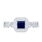 Natural Princess Cut Blue Sapphire Diamond Promise Ring with Infinity Heart Shank AAA - Rosec Jewels