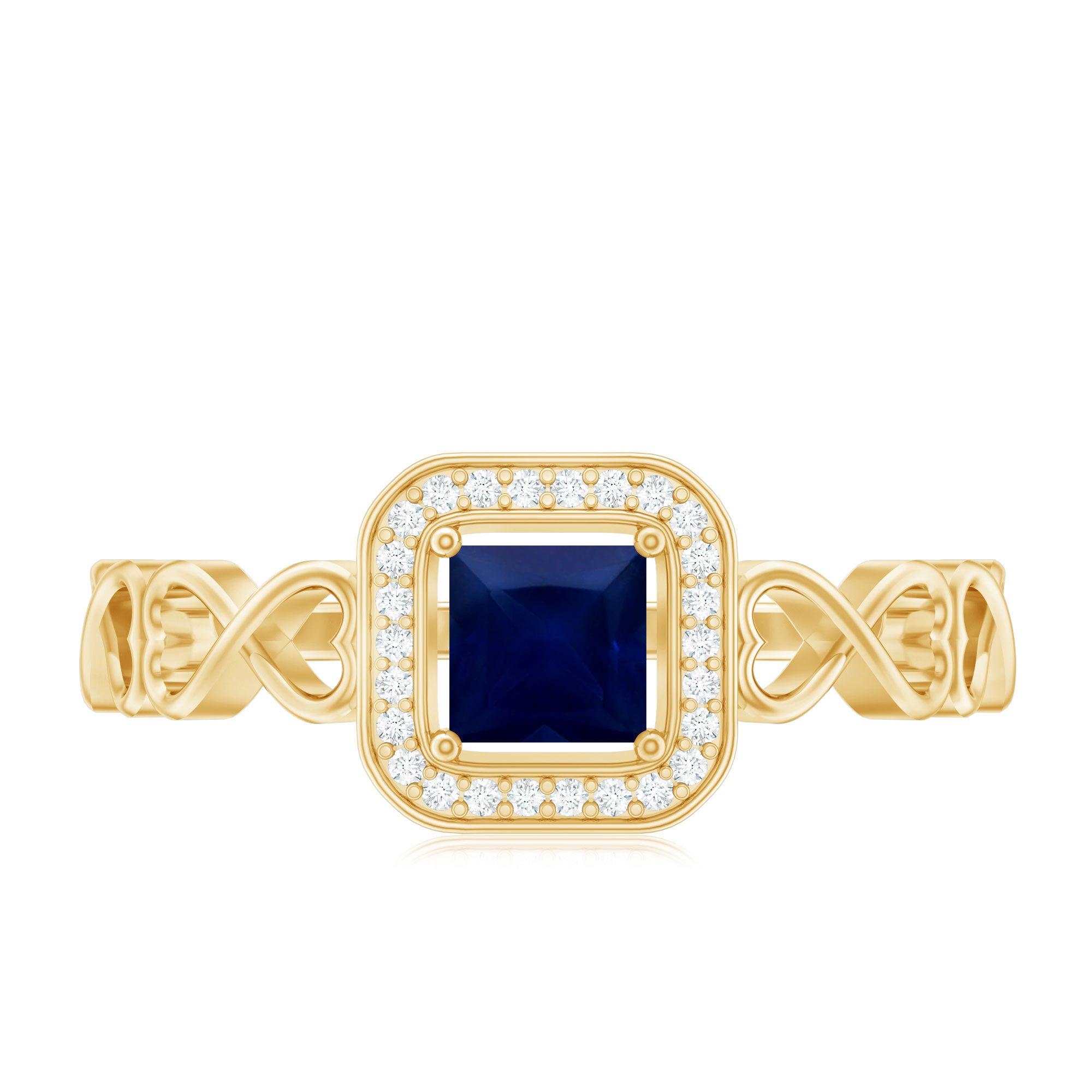 Natural Princess Cut Blue Sapphire Diamond Promise Ring with Infinity Heart Shank AAA - Rosec Jewels